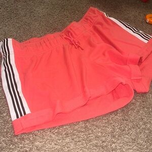 Women’s peach colored adidas shorts stripes on the side Activewear lounge shorts
